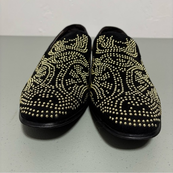 Asher Green Black Gold Studded Smoking Dress Loafers Size 13 Suede Leather main image 6